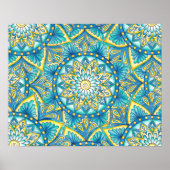 Floral Mandala Yellow Blue Turquoise Pattern Poster (Voorkant)