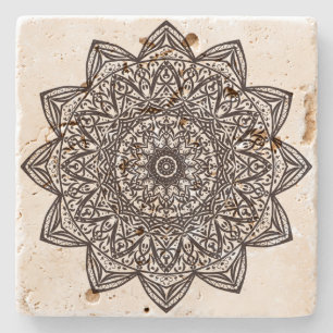 Floral Mandela Minimalist Black Silhouette Art Stenen Onderzetter