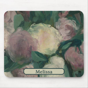 Floral Manet Painting of Peonies Jouw naam Muismat