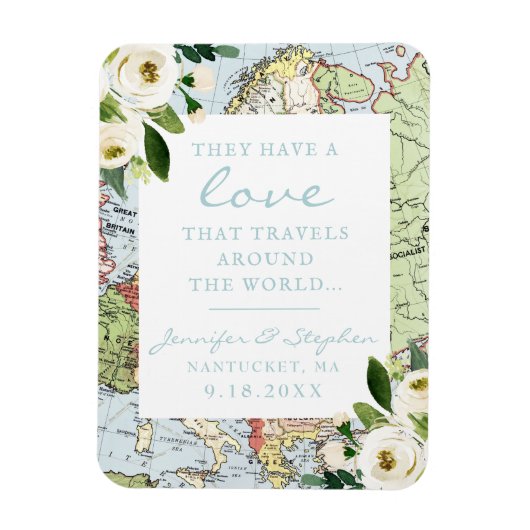 Floral Map Love Travels Weddenschap Magneet (Verticaal)