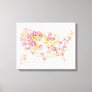 Floral Map of the USA Canvas Afdruk