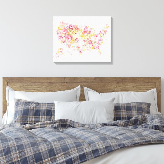 Floral Map of the USA Canvas Afdruk (Insitu (Slaapkamer))