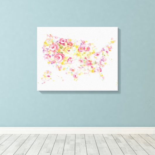 Floral Map of the USA Canvas Afdruk (Insitu (Houten vloer))