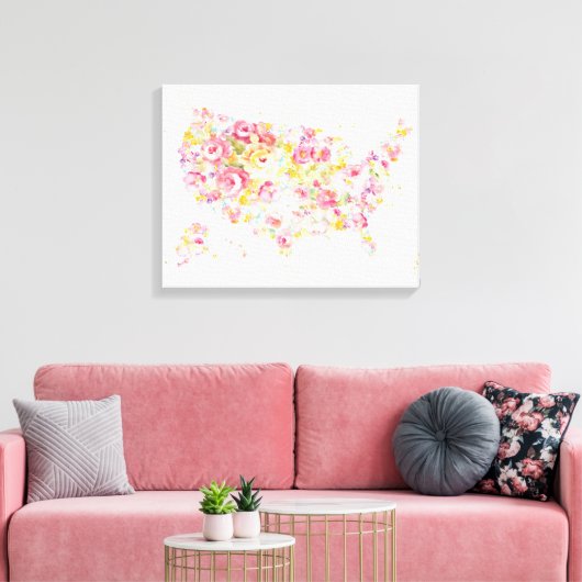 Floral Map of the USA Canvas Afdruk (Insitu (Woonkamer))