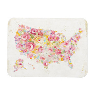Floral Map of the USA Magneet