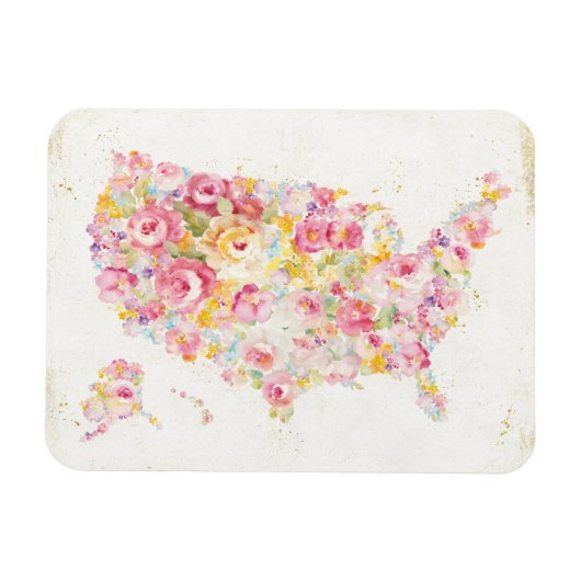 Floral Map of the USA Magneet (Horizontaal)