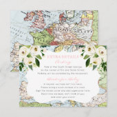 Floral Map Roze Reisthema Baby shower Info Informatiekaartje (Voorkant / Achterkant)