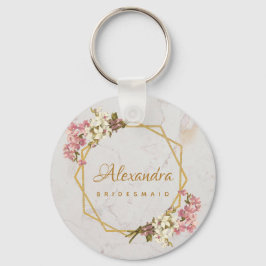 Floral Marble Gold Orchids Geometric Bridesmaid Sleutelhanger
