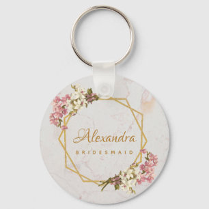 Floral Marble Gold Orchids Geometric Bridesmaid Sleutelhanger
