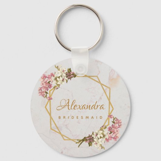 Floral Marble Gold Orchids Geometric Bridesmaid Sleutelhanger (Voorkant)