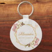 Floral Marble Gold Orchids Geometric Bridesmaid Sleutelhanger (Voorkant)