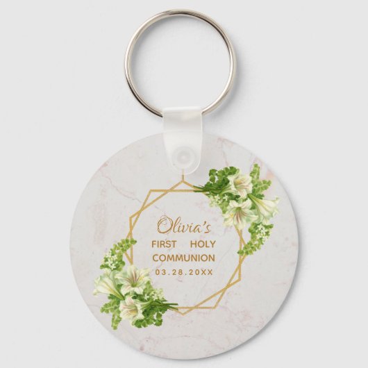 Floral Marble Gold White Lilies Sleutelhanger (Voorkant)
