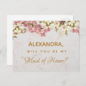 Floral Marble Orchids Maid of Honor Briefkaart (Voorkant / Achterkant)