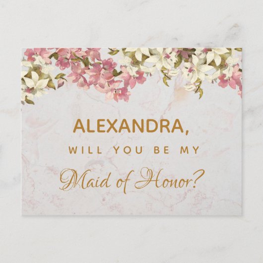 Floral Marble Orchids Maid of Honor Briefkaart (Voorkant)