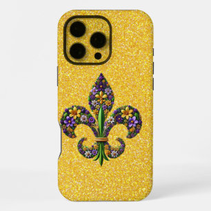 Floral Mardi Gras fleur de lis iPhone 16 Pro Max Hoesje