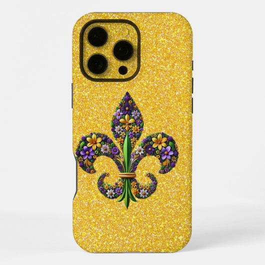 Floral Mardi Gras fleur de lis iPhone Hoesje (Achterkant)