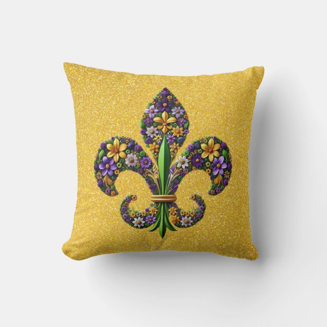Floral Mardi Gras fleur de lis Kussen (Voorkant)