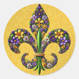Floral Mardi Gras fleur de lis Ronde Sticker