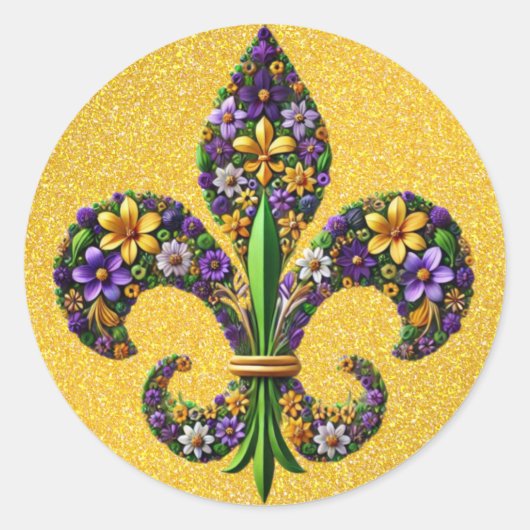 Floral Mardi Gras fleur de lis Ronde Sticker (Voorkant)