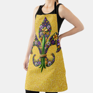 Floral Mardi Gras fleur de lis Schort