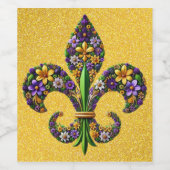Floral Mardi Gras fleur de lis Wijn Etiket (Enkel label)