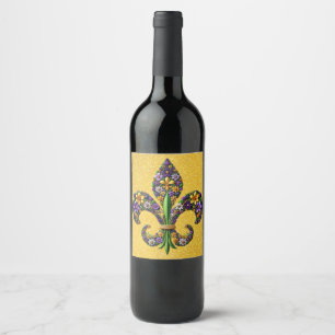 Floral Mardi Gras fleur de lis Wijn Etiket