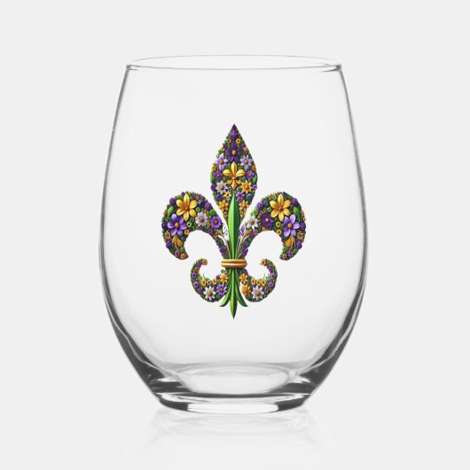 Floral Mardi Gras fleur de lis Wijnglas Zonder Voet (Achterkant)