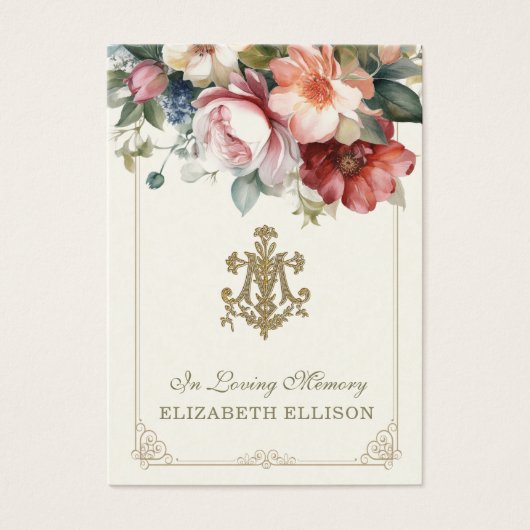 Floral Marian Cross Funeral Prayer Kaart (Voorkant)