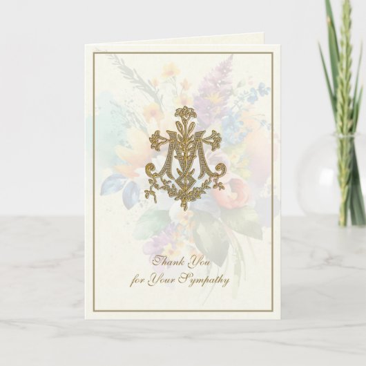 Floral Marian Cross-katholieke begrafeniscondolean Bedankkaart (Voorkant)