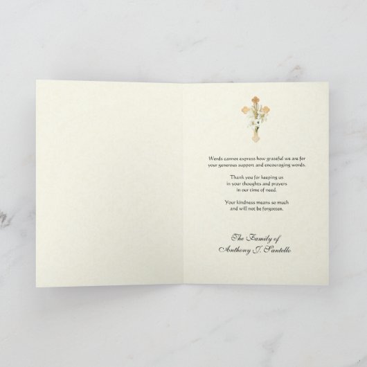 Floral Marian Cross-katholieke begrafeniscondolean Bedankkaart (Binnen)