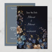 Floral marine huwelijksuitnodiging kaart (Voorkant / Achterkant)