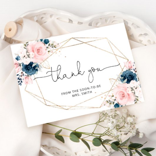 Floral marinesblush geometrische bruid bedankt kaart