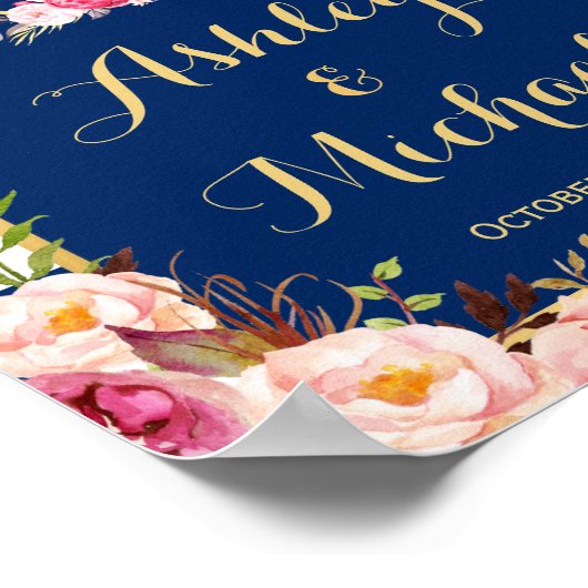 Floral marinevlek Blauwe Stripes Poster (Hoek)