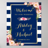 Floral marinevlek Blauwe Stripes Poster (Voorkant)