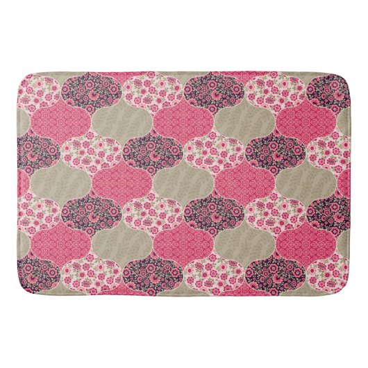  Floral Marokkaanse Patroon Roze Badmat (Voorkant)