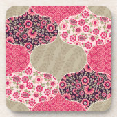 Floral Marokkaanse Patroon Roze Bier Onderzetter (Voorkant)