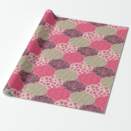  Floral Marokkaanse Patroon Roze Cadeaupapier (Uitgerold)