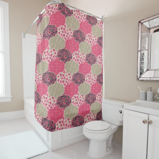  Floral Marokkaanse Patroon Roze Douchegordijn (In situ)