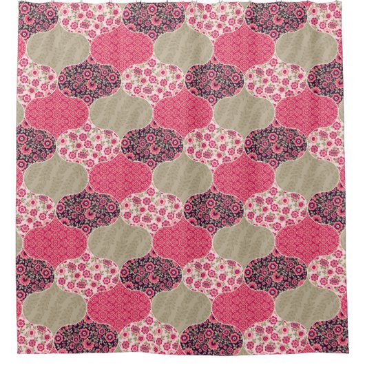  Floral Marokkaanse Patroon Roze Douchegordijn (Voorkant)