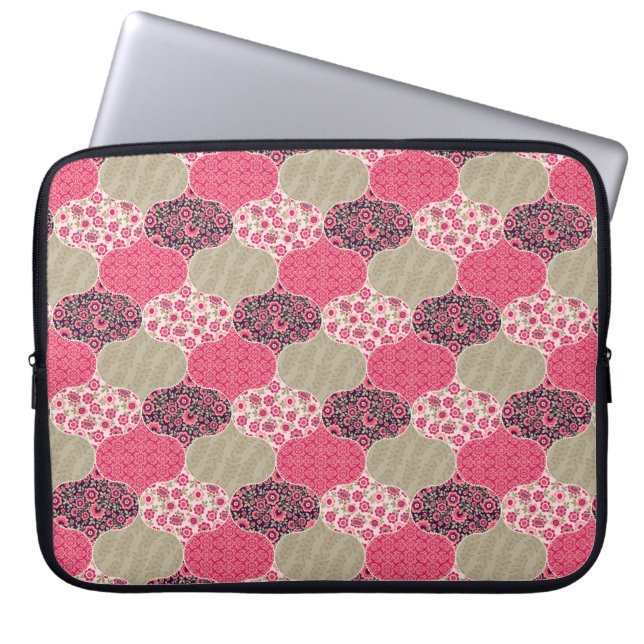  Floral Marokkaanse Patroon Roze Laptop Sleeve (Voorkant)
