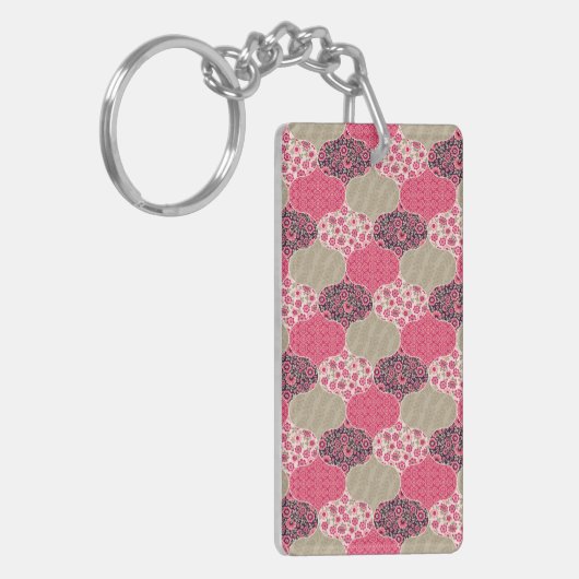  Floral Marokkaanse Patroon Roze Sleutelhanger (Voorkant Links)