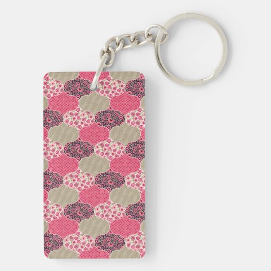 Floral Marokkaanse Patroon Roze Sleutelhanger (achterkant)