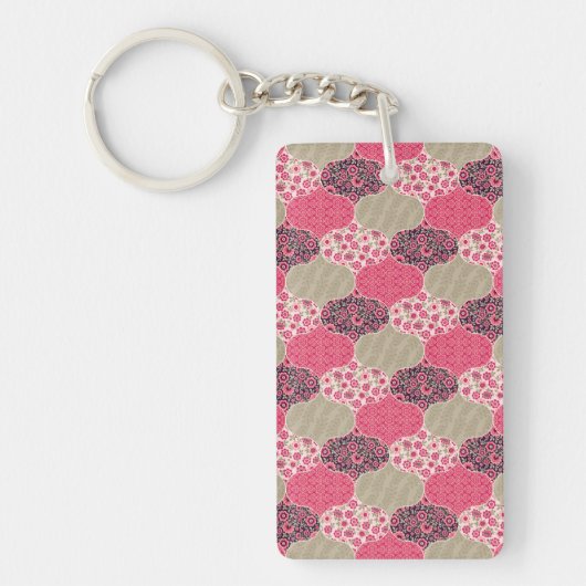  Floral Marokkaanse Patroon Roze Sleutelhanger (Voorkant)