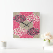  Floral Marokkaanse Patroon Roze Vierkante Klok (Huis)