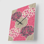 Floral Marokkaanse Patroon Roze Vierkante Klok (Hoek)