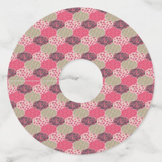  Floral Marokkaanse Patroon Roze Wijnglaslabel (Achterkant)