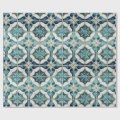 Floral Marokkaanse Tegel Patroon#1 Blauwgroen Wit  Cadeaupapier (Vlak)