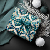 Floral Marokkaanse Tegel Patroon#1 Blauwgroen Wit Cadeaupapier