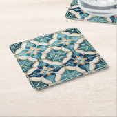 Floral Marokkaanse Tegel Patroon#1 Blauwgroen Wit  Kartonnen Onderzetters (Schuin)