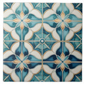Floral Marokkaanse Tegel Patroon#1 Blauwgroen Wit  Tegeltje (Voorkant)